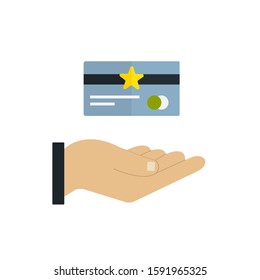 Hand holding card. Flat style. Loyalty. Vector.