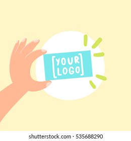 Hand holding card template. Vector hand drawn cartoon illustration