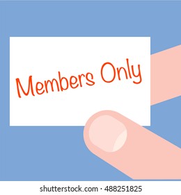 hand holding card with text members only business technology internet concept vector illustration measurement background scene lead business announcement concept advice guidance assistance description