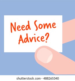 hand holding card with text need some advice business technology internet concept vector illustration measure scene guide business communication concept advice guidance assistance description theory u
