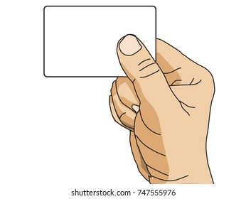 A hand holding card (vector) with copy space on the card.