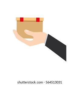 hand holding cardboard box delivery vector illustration eps 10