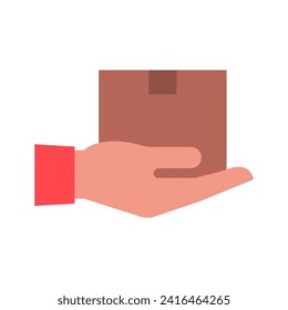 Hand holding cardboard box icon, delivery and shipment concept