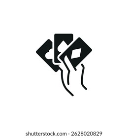 Ícone de cartões de mão. Simples mão segurando cartões ícone para mídia social, app e web design. Ilustração vetorial.