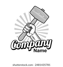 hand holding carpenter mallet logo vector illustration, Design element for logo, poster, card, banner, emblem, t shirt. Vector illustration