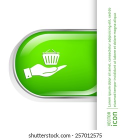 hand holding a cart online store, Internet shop. basket shopping