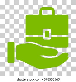 Hand Holding Case icon. Vector illustration style is flat iconic symbol, eco green color, transparent background. Designed for web and software interfaces.