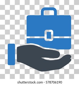 Hand Holding Case icon. Vector illustration style is flat iconic bicolor symbol, smooth blue colors, transparent background. Designed for web and software interfaces.