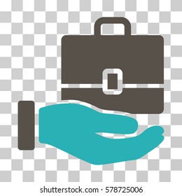 Hand Holding Case icon. Vector illustration style is flat iconic bicolor symbol, grey and cyan colors, transparent background. Designed for web and software interfaces.