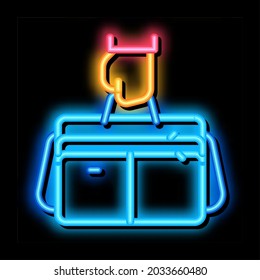hand holding case neon light sign vector. Glowing bright icon hand holding case sign. transparent symbol illustration