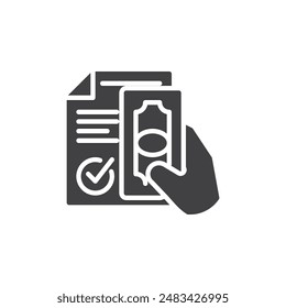 Hand holding cash with a paid stamp vector icon. filled flat sign for mobile concept and web design. Loan Repayment glyph icon. Symbol, logo illustration. Vector graphics