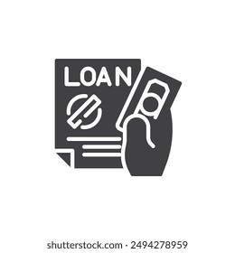 Hand holding cash with a paid stamp vector icon. filled flat sign for mobile concept and web design. Loan Repayment glyph icon. Symbol, logo illustration. Vector graphics