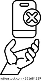 A hand holding a cell phone with a check mark on it