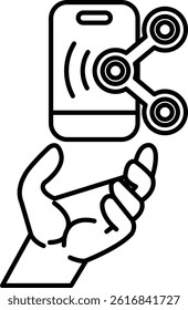 A hand holding a cell phone with a controller