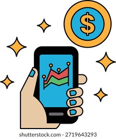 Una mano sosteniendo un teléfono celular con un signo de dólar en la pantalla. Concepto de éxito financiero y prosperidad