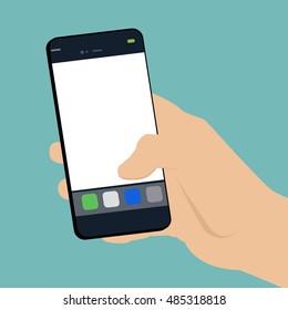 Hand holding a cell phone in a flat design style , vector