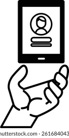 A hand holding a cell phone with a person face on it