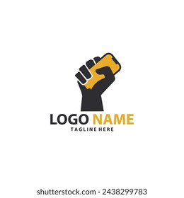 hand holding cell phone template logo design