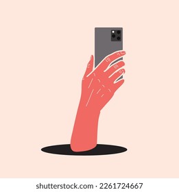 mano sujetando una ilustración del vector del teléfono celular