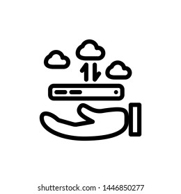 hand holding cellphone with cloud and arrow isolated on white background ,Thin line icon ,Vector Illustration for symbol web stock