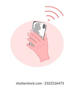 Hand holding cellphone with full strong signal
