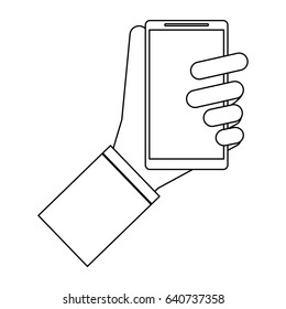 hand holding cellphone icon image 