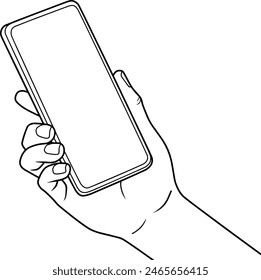 Ilustración vectorial de la línea del teléfono celular de la mano aislada sobre fondo blanco