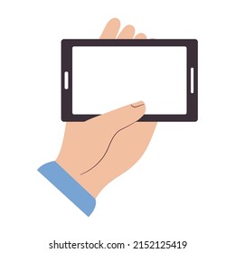 hand holding a cellphone over white