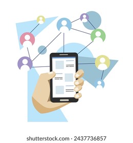 Hand holding a cellphone Social media Vector illustration