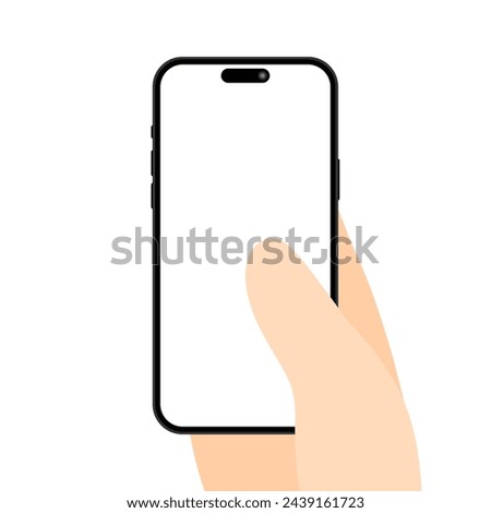 A hand is holding a cellphone with transparent screen, vector of illustration