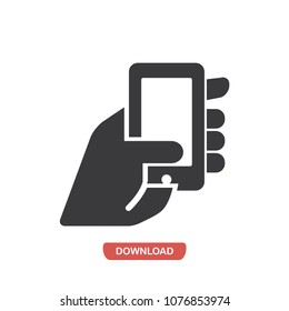 Hand holding a cellphone vector icon