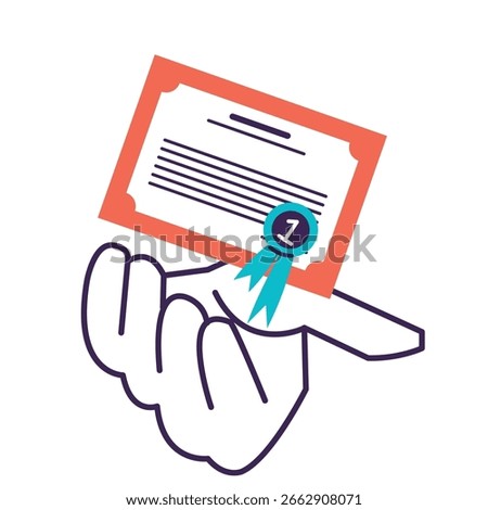 Hand Holding  certificate and badge Vector Illustration