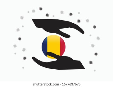 Hand holding chad flag in cycle symbol, Protect  chadian people from coronavirus or COVID-19 concept, Save chad, sign symbol background, vector illustration. 