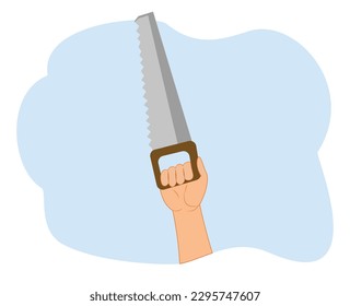 hand holding chainsaw. craftsman. laborer. labour day background illustration. 