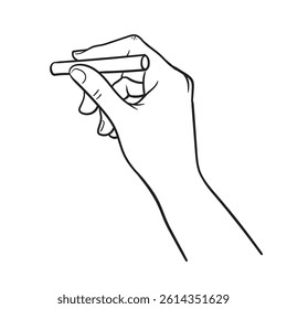 Hand holding a chalk . Vector outline icon isolated on white background.