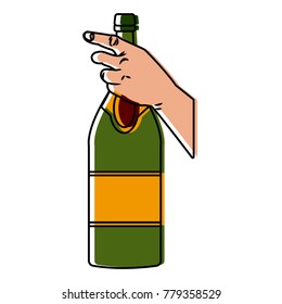 Hand holding a champagne bottle