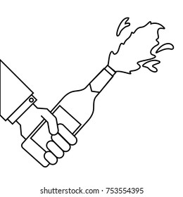 hand holding champagne bottle explosion event vector illustration