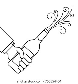 hand holding champagne bottle explosion event vector illustration