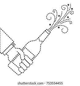 hand holding champagne bottle explosion event vector illustration