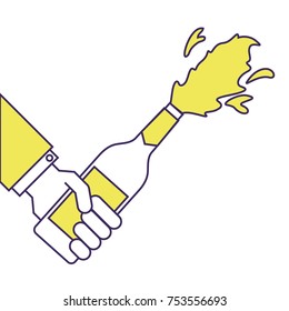 hand holding champagne bottle explosion event  vector illustration