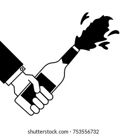 hand holding champagne bottle explosion event  vector illustration