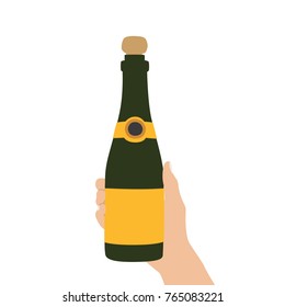 Mão segurando uma garrafa de champanhe, design de ilustração vetorial. Coleção de Mãos.