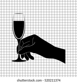 Hand holding champagne glass - black  vector icon