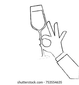 hand holding champagne glass cheers celebration vector illustration