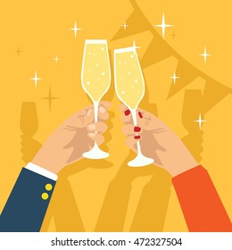 Hand Holding Champagne Glass Flat Design Party Background