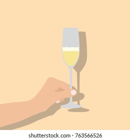 Hand holding a champagne glass, vector illustration design. Hands collection.