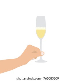 Hand holding a champagne glass, vector illustration design. Hands collection.