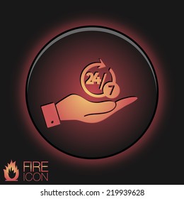 hand holding a character 24 7 sign.