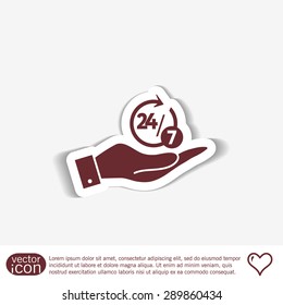 hand holding a character 24 7 sign.