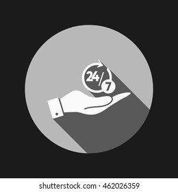 hand holding a character 24 7 sign.
